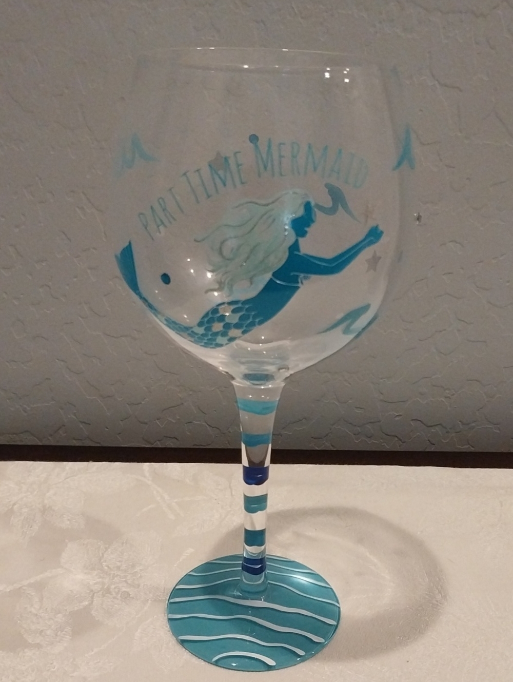 Part Time Mermaid Hand-Painted Wine Glass - Blue & Teal